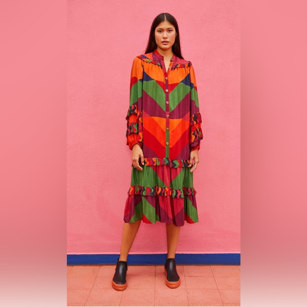 Farm Rio Juliana’s Stripes Midi Dress Medium